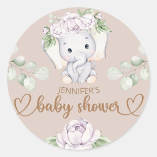 Pegatina Redonda Baby Shower de color de agua para bebés y flores