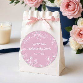 Pegatina Redonda Baby Shower de color rosa Floral Vintage