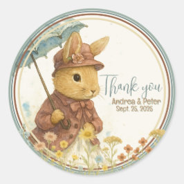 Pegatina Redonda Baby Shower de conejo pequeño para Chica