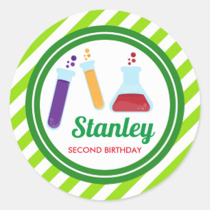 Pegatina Redonda Baby Shower de cumpleaños de Mad Science