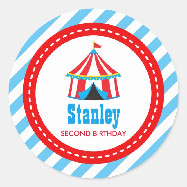 Pegatina Redonda Baby Shower de cumpleaños del Carnaval de Circo (Anverso)