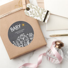 Pegatina Redonda Baby Shower de dibujo de la primavera del bebé en 