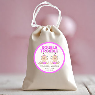 Pegatina Redonda Baby Shower de doble problema para Chicas gemelos