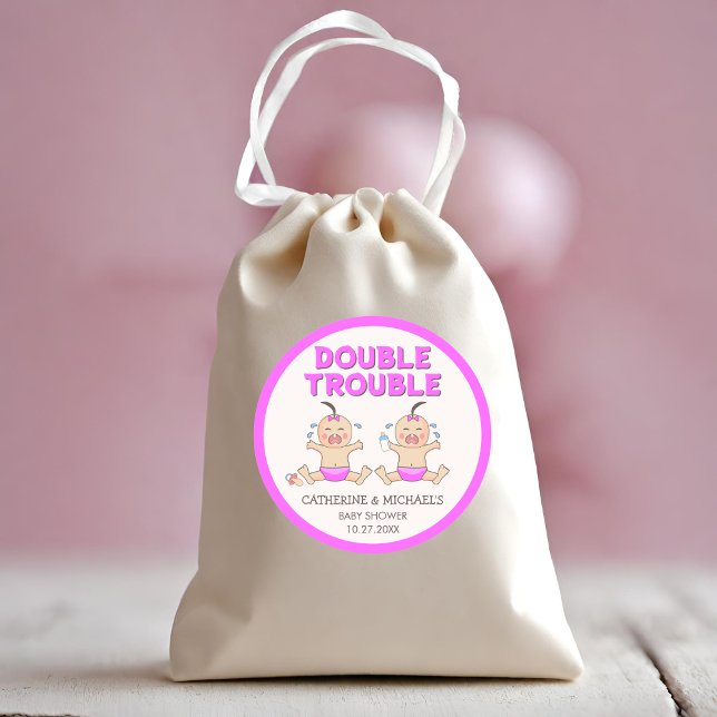 Pegatina Redonda Baby Shower de doble problema para Chicas gemelos (Subido por el creador)