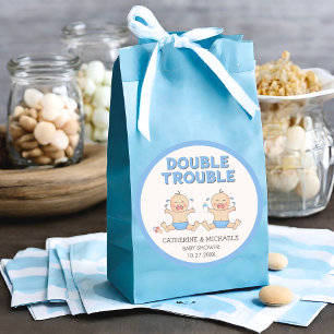 Pegatina Redonda Baby Shower de doble problema para niños gemelos