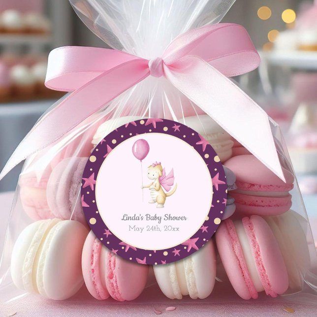 Pegatina Redonda Baby Shower de Dragón Rosa (Subido por el creador)