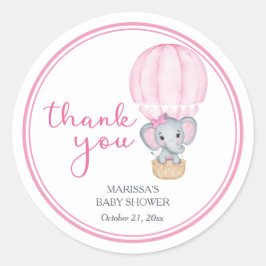 Pegatina Redonda Baby Shower de Elefante Rosa