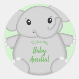 Pegatina Redonda Baby Shower de Elefante Verde