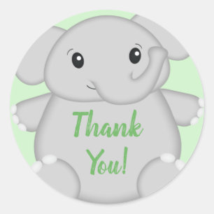 Pegatina Redonda Baby Shower de Elefante Verde