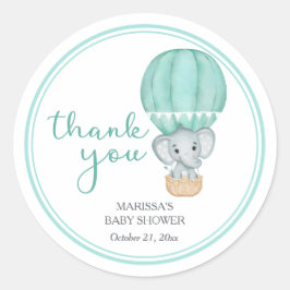 Pegatina Redonda Baby Shower de Elefante Verde