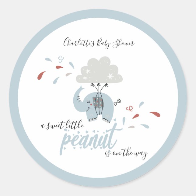 Pegatina Redonda Baby Shower de Elephant Blue Cute Boy (Anverso)