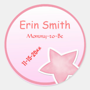 Pegatina Redonda Baby Shower de estrella rosa