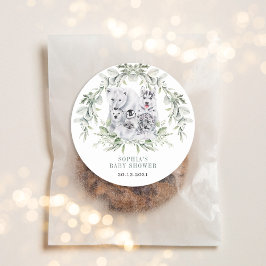 Pegatina Redonda Baby Shower de feriado de los animales del Ártico