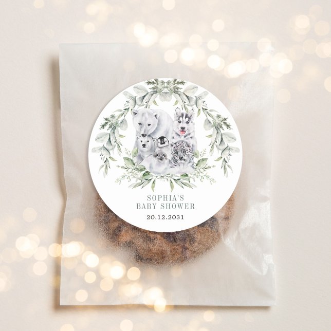 Pegatina Redonda Baby Shower de feriado de los animales del Ártico  (Subido por el creador)