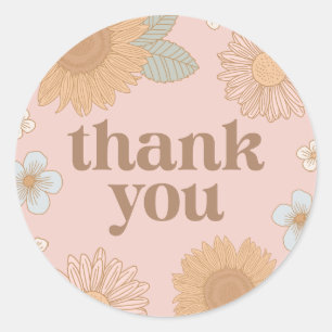 Pegatina Redonda Baby Shower de Flor Silvestre Retro Gracias