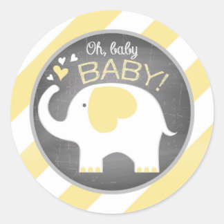 Pegatina Redonda Baby Shower de franja diagonal de elefante blanco