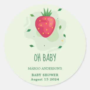 Pegatina Redonda Baby Shower de fresa verde rojo