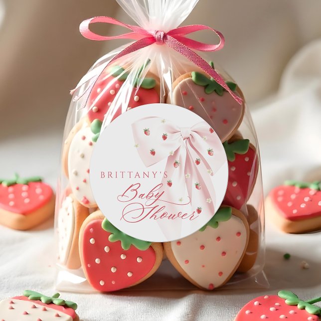 Pegatina Redonda Baby Shower de fresas rosadas (Subido por el creador)