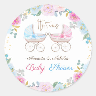 Pegatina Redonda Baby Shower de gemelos
