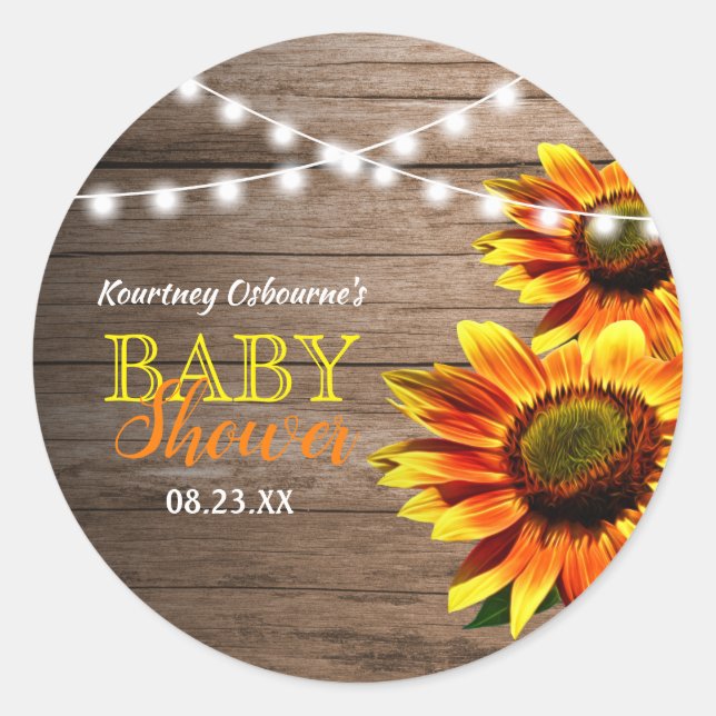 Pegatina Redonda Baby Shower de girasol ruso (Anverso)