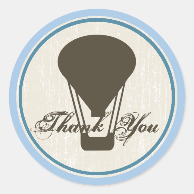 Pegatina Redonda Baby Shower de globo aerostático (Anverso)