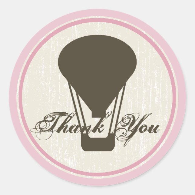 Pegatina Redonda Baby Shower de globo aerostático (Anverso)