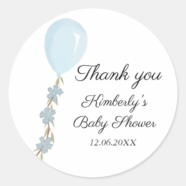 Pegatina Redonda Baby Shower de globo azul cutáneo (Anverso)