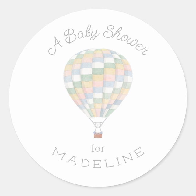 Pegatina Redonda Baby Shower de globo de aire caliente de Pastel Qu (Anverso)
