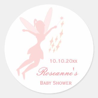 Pegatina Redonda Baby Shower de hadas rosado