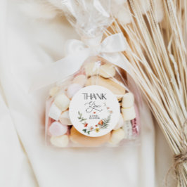 Pegatina Redonda Baby Shower de hongos y fresas o cumpleaños