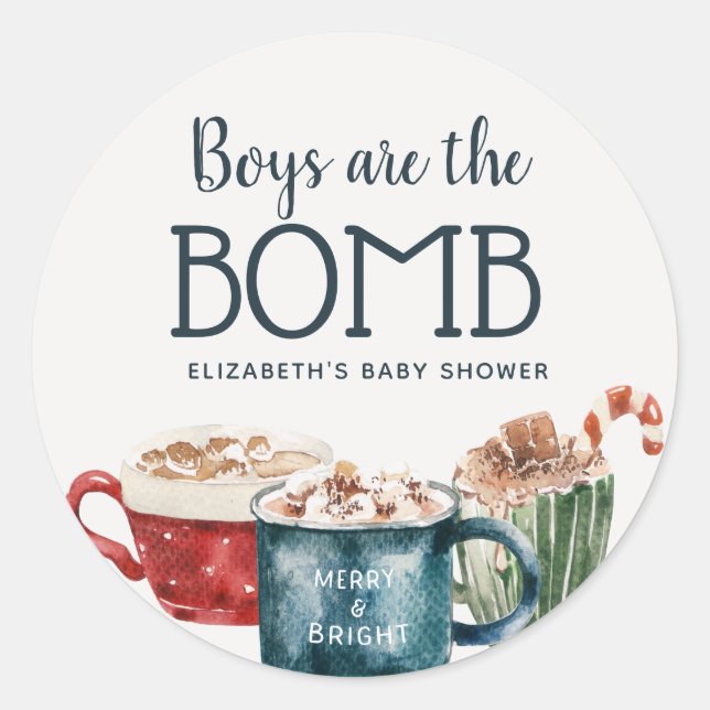 Pegatina Redonda Baby Shower de Hot Chocolate Bomb Boy (Anverso)