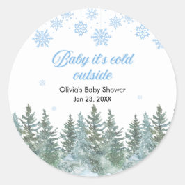 Pegatina Redonda Baby Shower de Invierno Baby It's Cold Outside