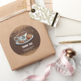 Pegatina Redonda Baby Shower de invierno de chocolate caliente Purp