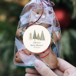 Pegatina Redonda Baby Shower de invierno verde