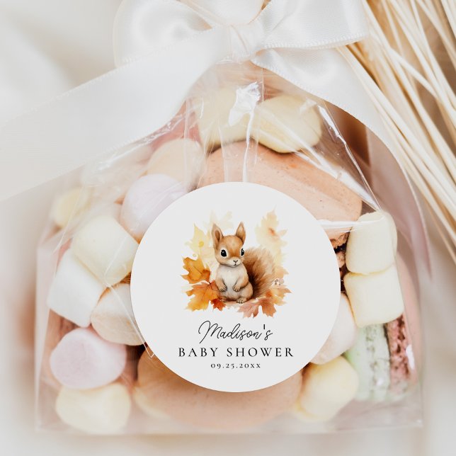 Pegatina Redonda Baby Shower de la Caída de la Ardilla de los Bosqu (Subido por el creador)