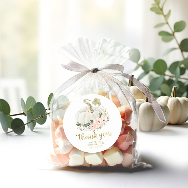 Pegatina Redonda Baby Shower De La Caída De La Calabaza Floral Rosa (Subido por el creador)