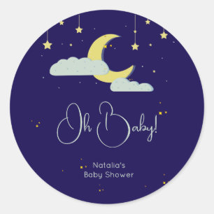 Pegatina Redonda Baby Shower de la estrella celestial de la luna az