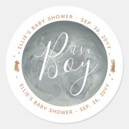 Pegatina Redonda Baby Shower de la Luna pintada y las estrellas