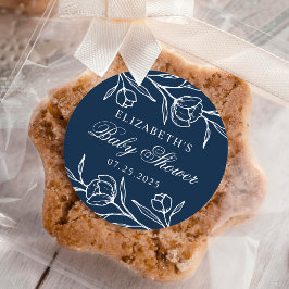 Pegatina Redonda Baby Shower de la Marina Floral esbozada