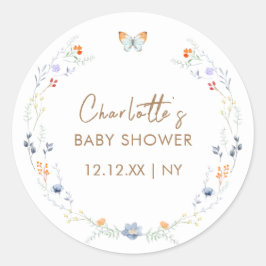 Pegatina Redonda Baby Shower de la mariposa minimalista de Boho But
