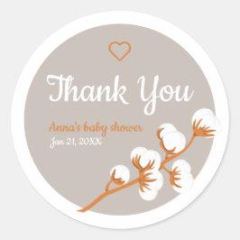 Pegatina Redonda Baby Shower de la rama de algodón