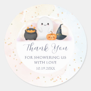 Pegatina Redonda Baby Shower de Little Boo de Halloween