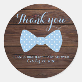 Pegatina Redonda Baby Shower de Little Man | Rustic Wood Bowtie
