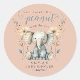 Pegatina Redonda Baby Shower de Little Peanut Elephant