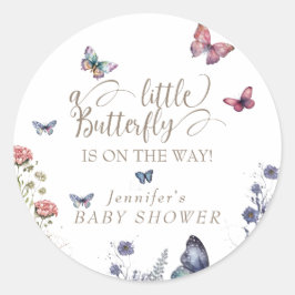 Pegatina Redonda Baby Shower de mariposa