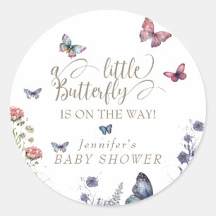 Pegatina Redonda Baby Shower de mariposa