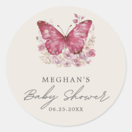 Pegatina Redonda Baby Shower de mariposa