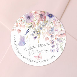 Pegatina Redonda Baby Shower de mariposa silvestre