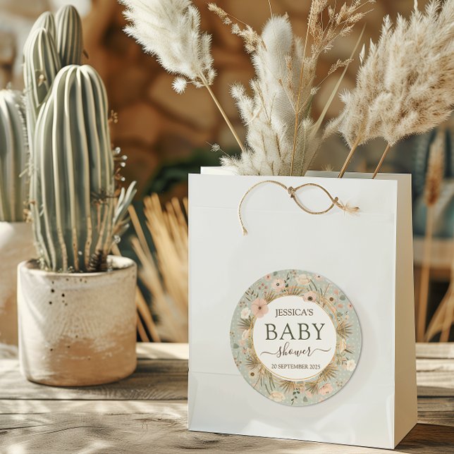 Pegatina Redonda Baby Shower de Moda del desierto (Let us take the prickles out of your baby shower planning with this “sand-tastic” desert chic theme.)