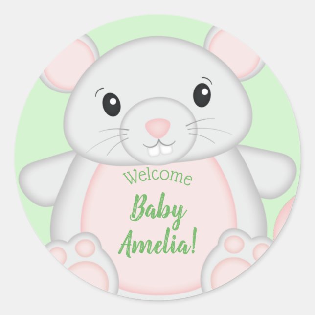 Pegatina Redonda Baby Shower de mouse (Anverso)